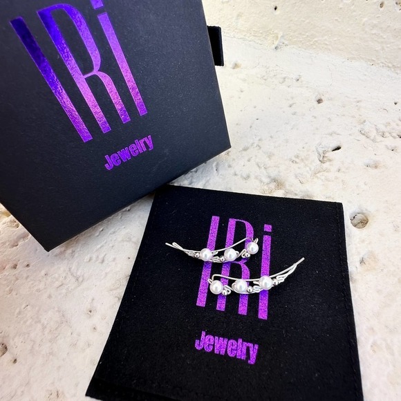 WING EAR CLIMBERS WITH PEARLS - STERLING SILVER 925 - Picture 4 of 4